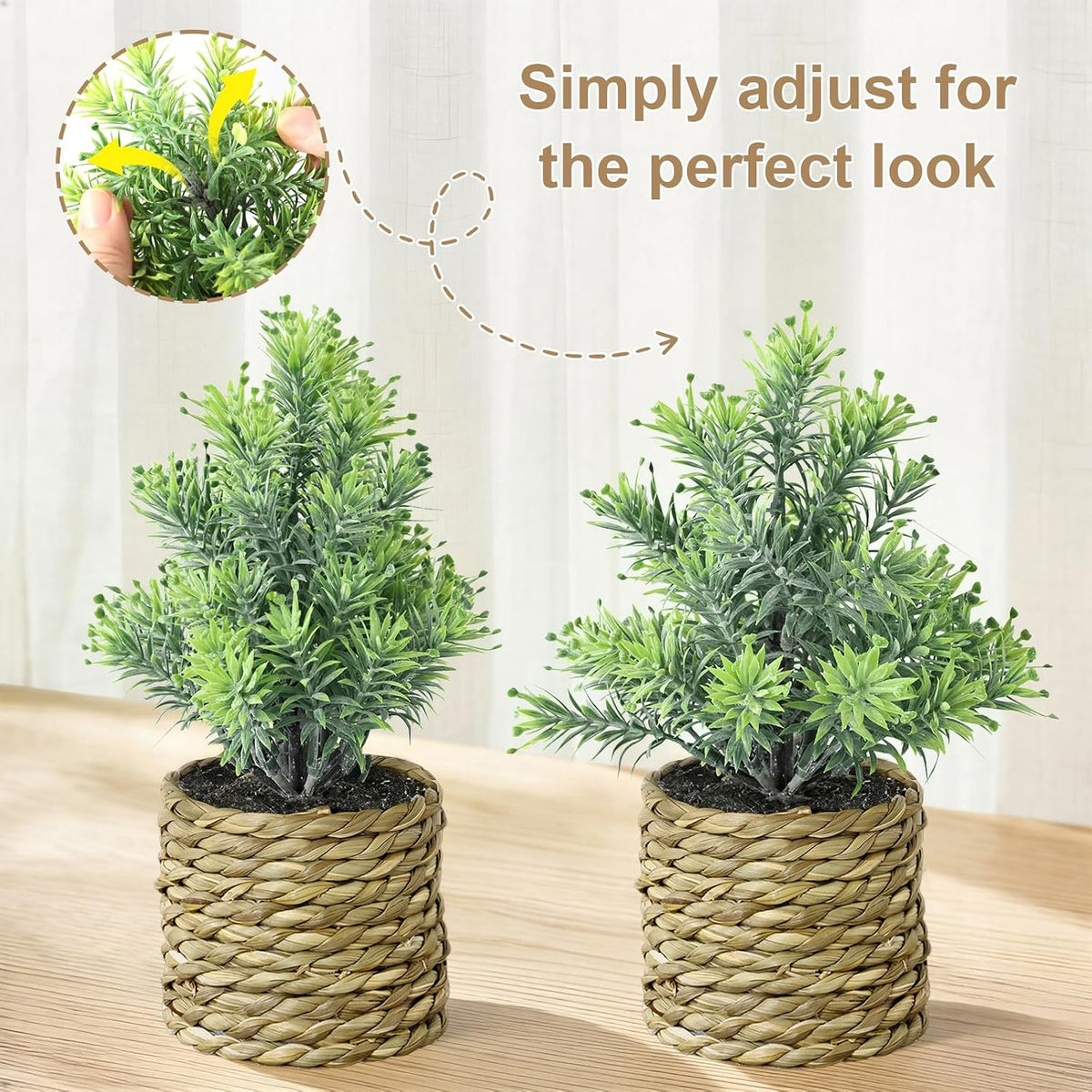 Small Fake Plants, 3 Pack Artificial Potted Plants with Seagrass Pots
