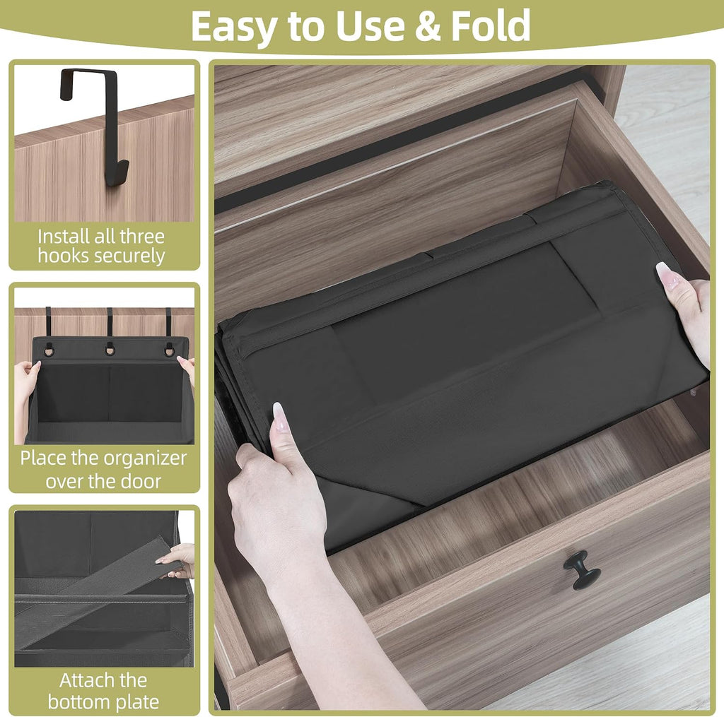 Over Door Organizer with 6 Extra Large Pockets 12 Side Pockets, Sturdy Closet Storage Rack, Hanging Storage Organizer with Clear Window for Shoes, Diaper, Bedroom, Bathroom, Black, 4-Pack