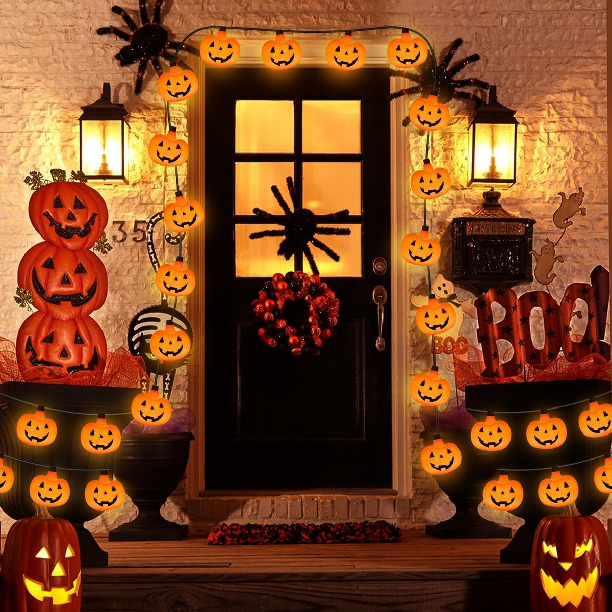 Halloween String Lights - LED Jack O Lantern Lights with Cute Spooky Smiling, 8.5Ft LED Pumpkin Lights Outdoor Plug in for Fall Halloween Decorations Indoor Outdoor Home Mantel Party Decor, 0.07W