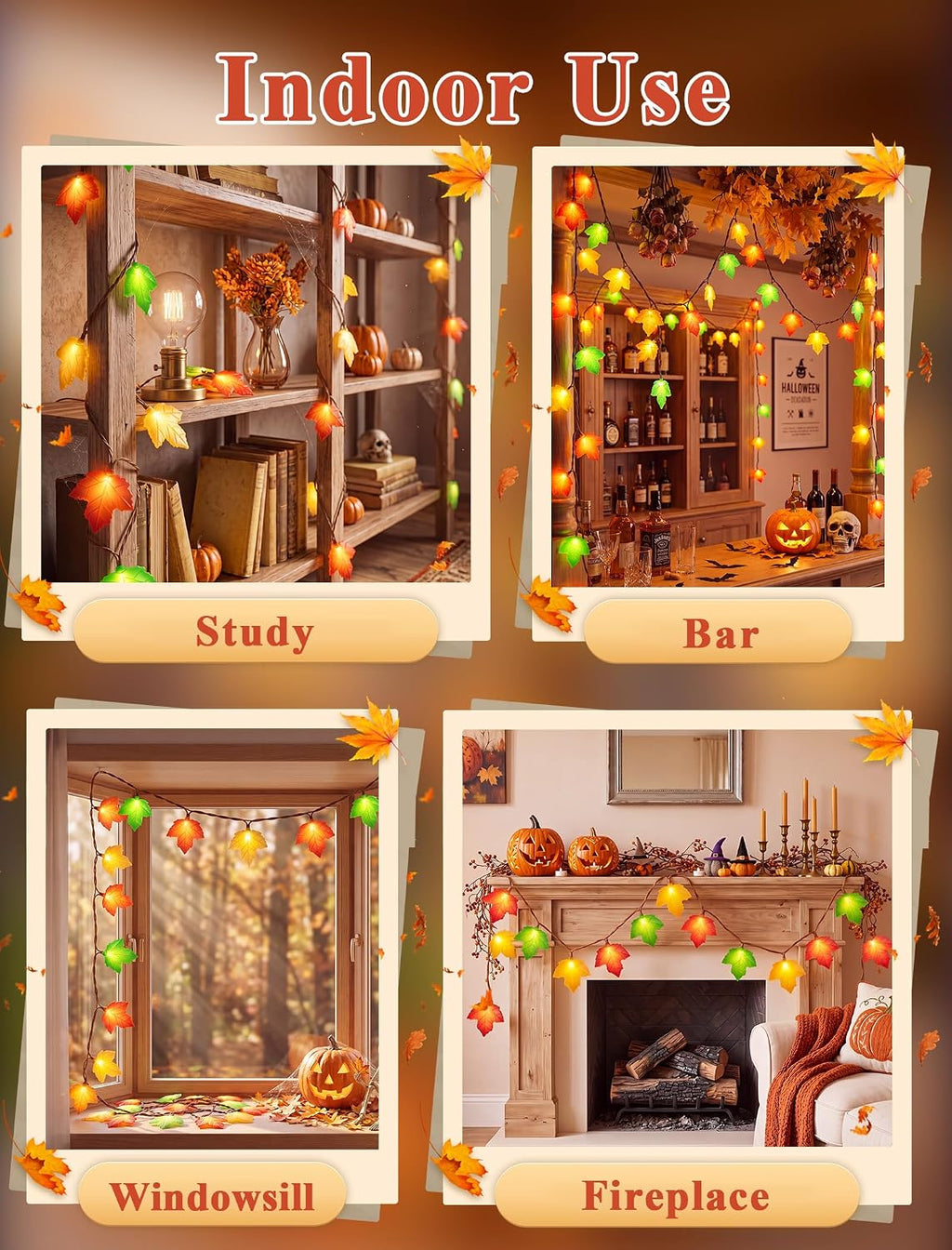 Fall Decor String Lights, 12FT 20 LED Thanksgiving Leaf Lights Plug in