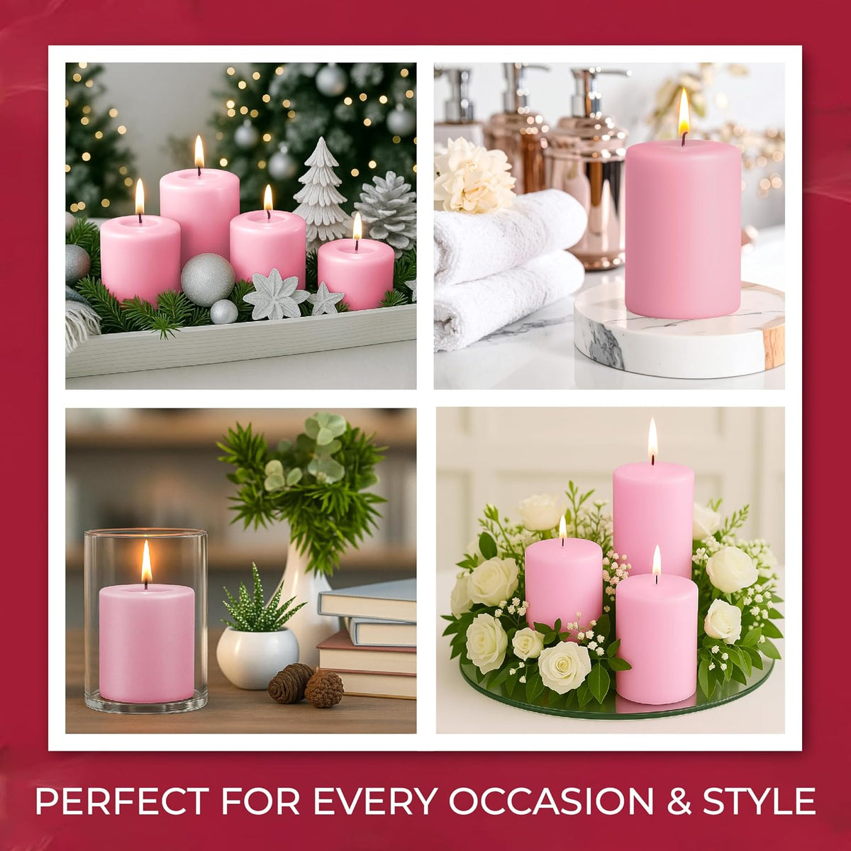 Biedermann & Sons Dusty Rose Pillar Candles (6 Pack), 4 Inch Tall 3 Inch Wide Round, Unscented Paraffin Wax, Approx 40 to 45 Hour Burn, Dripless Candles for Table Decor and Events