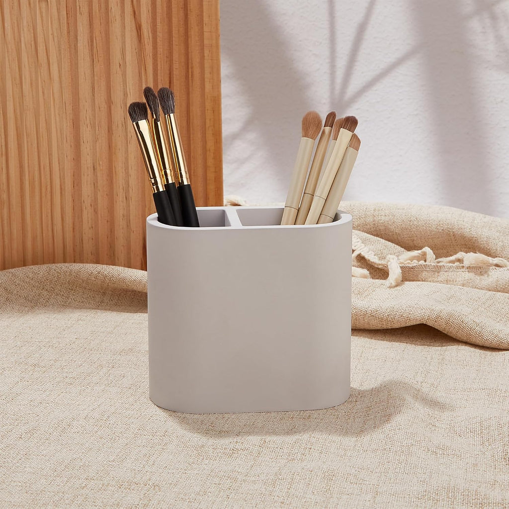 Diatomite Toothbrush Holder for Bathroom Counter, 2-Slot Toothpaste Organizer, Quick Drying Stand for Electric Brush, Grey, 4.37 x 3.9 in