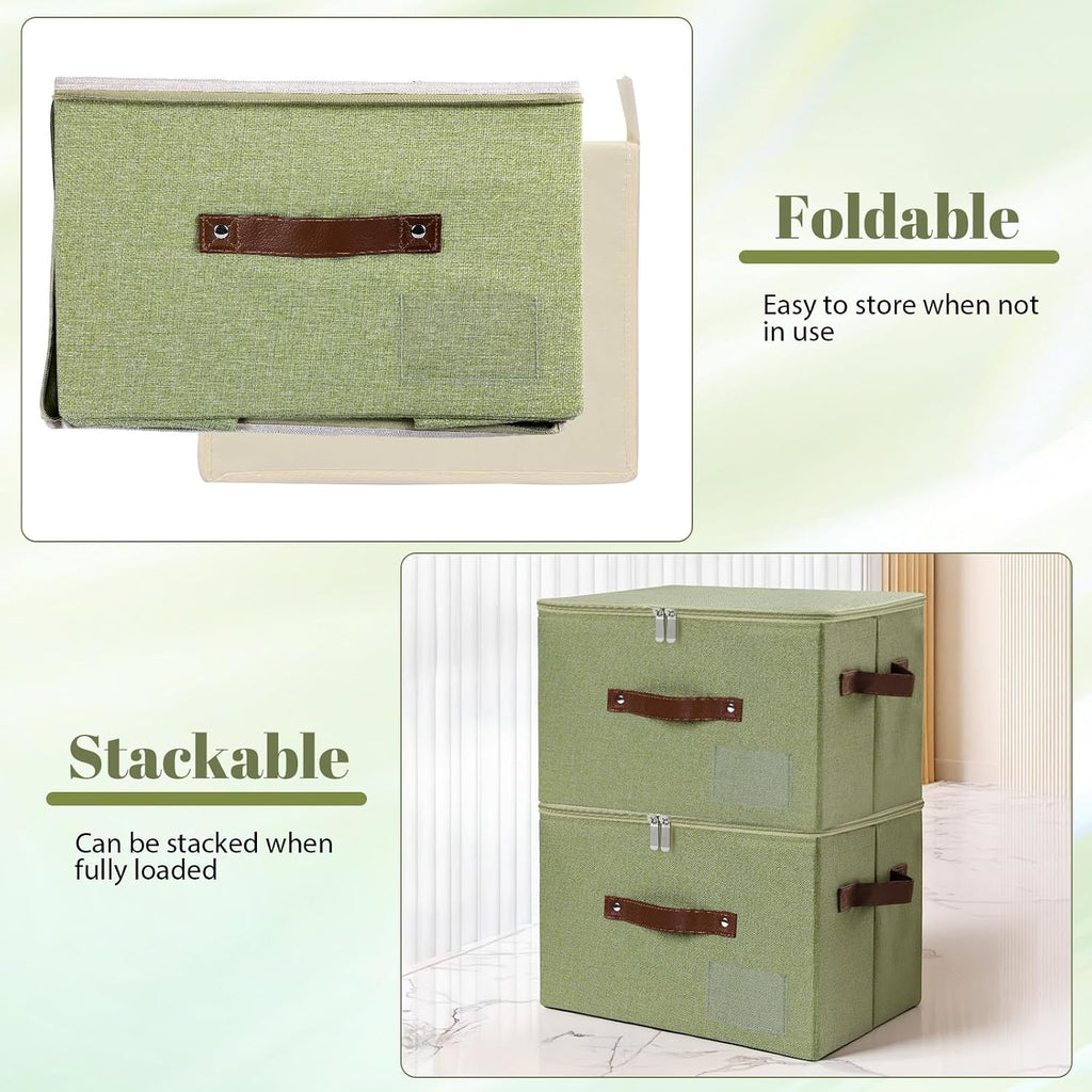 ANMINY Small Storage Box Fabric Bins with Zipper Lid, 10"x8"x7" Green