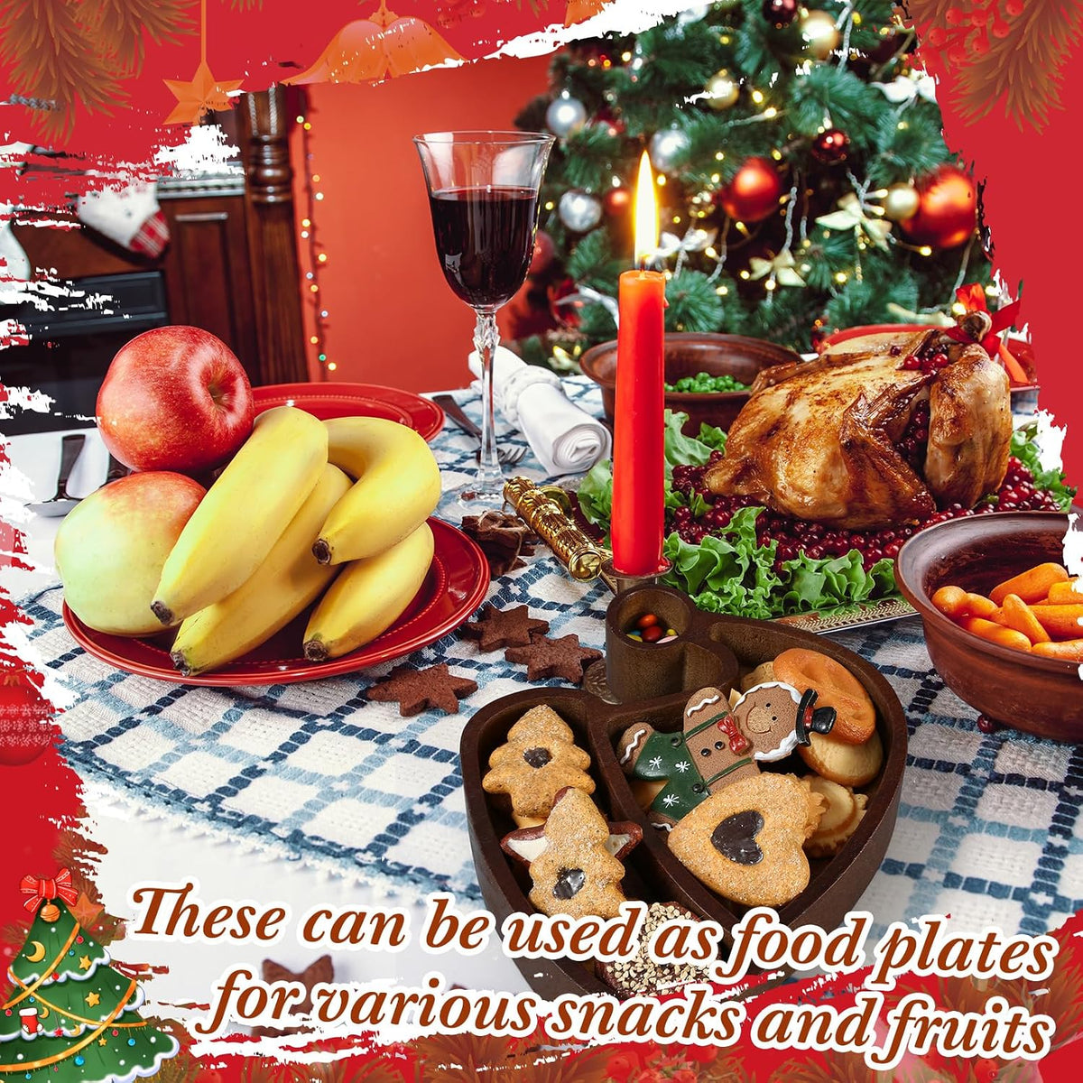 Jingmore 4 Pcs Christmas Wooden Bowl Santa Hat Tray Dough Charcuterie Board Rustic Xmas Sushi Plate Hand Carved Wood Bowl Paulownia Bowls for DIY Decoration Dining Home