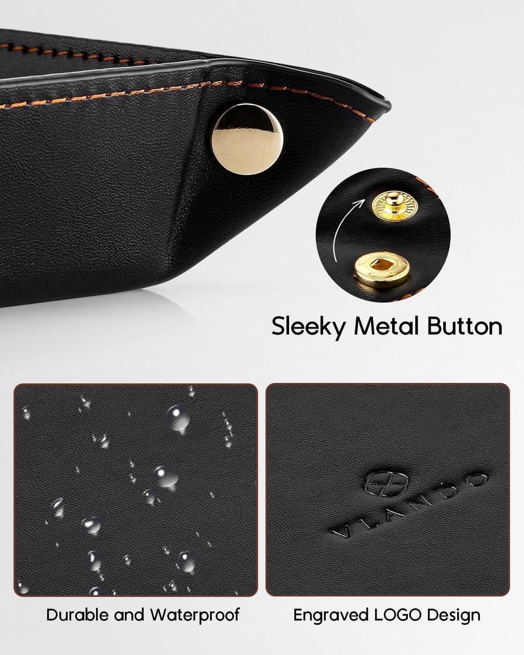 VLANDO Valet Tray, Foldable PU Leather Catchall Tray, Black