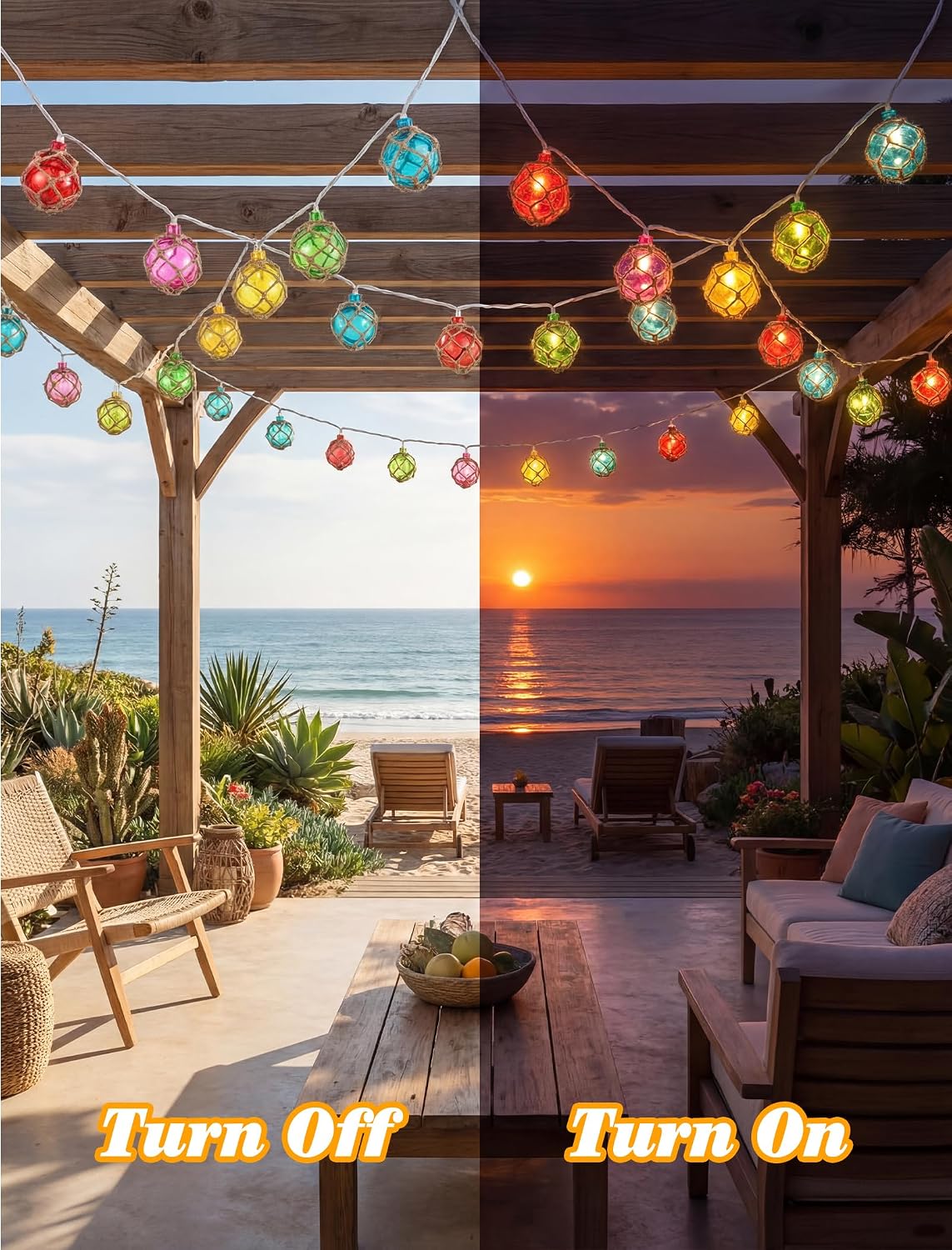 Oviejo 8.5FT LED Tiki Bar String Lights, 10 Multicolor Patio Lights Plug in