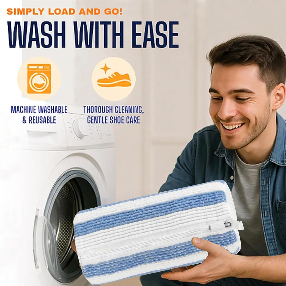 Shoe Washing Machine Bag，2PCS Laundry Shoe Bags for Sneaker，Washer and Dryer Reusable Shoes Cleaning Bag for All Shoe Sizes - Blue White