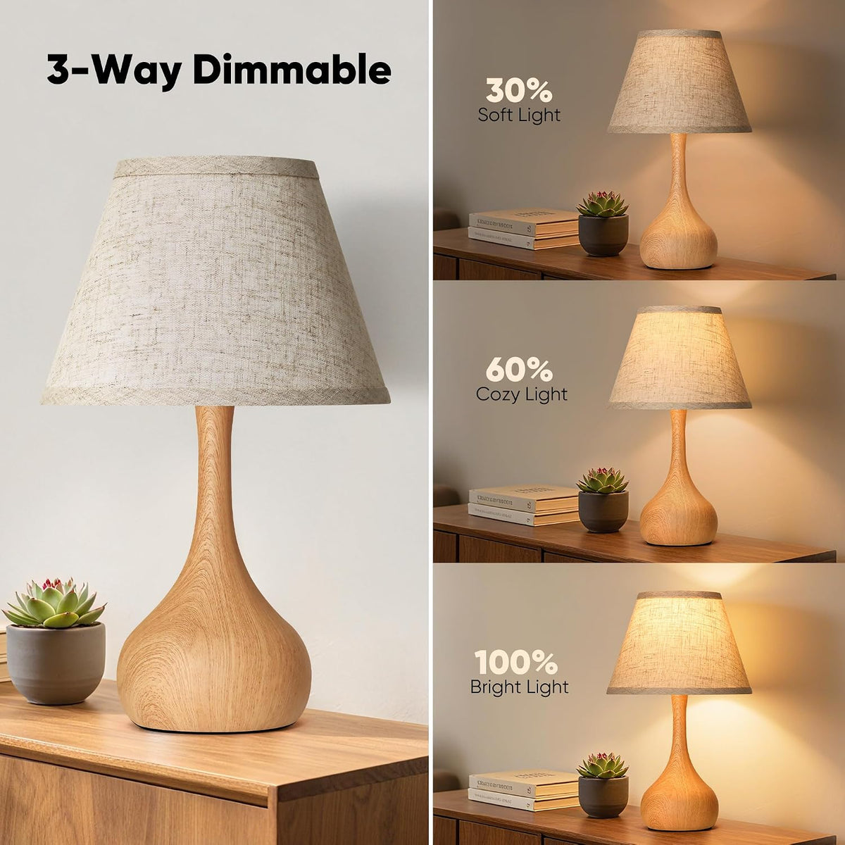 Touch Table Lamp for Bedroom Set of 2, 3-Way Dimmable Bedside Lamp for Nightstand, 17” Rustic Metal Desk Lamp with Linen Shade for Living Room, Kids Reading, Dorm, Home Office Decor, Bulb Included