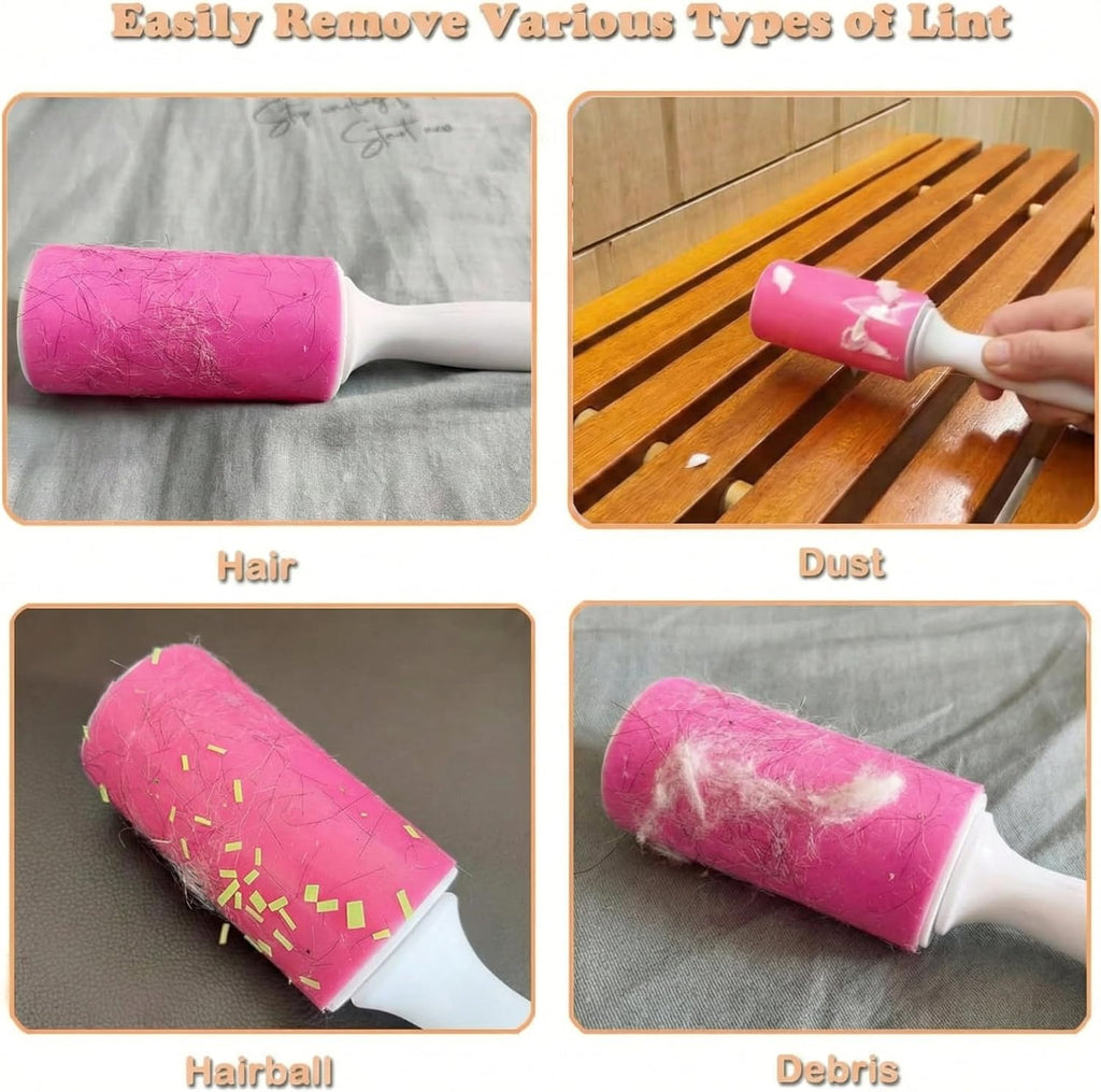 Washable Gel Lint Roller 2 Pack, Large Reusable Pet Hair Remover, Pink