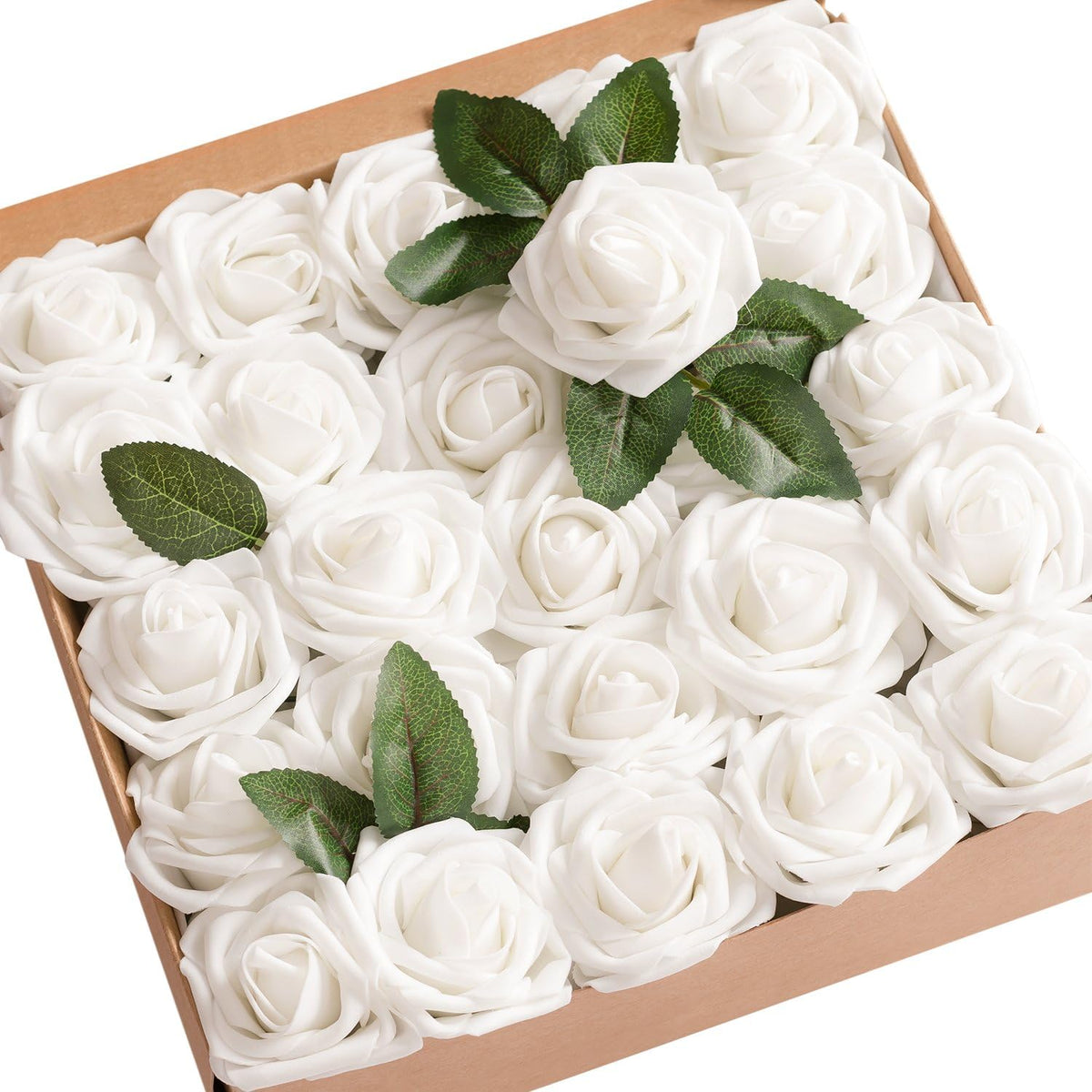 Ling's moment Artificial Flowers 50Pcs White Roses Decor w/Stems