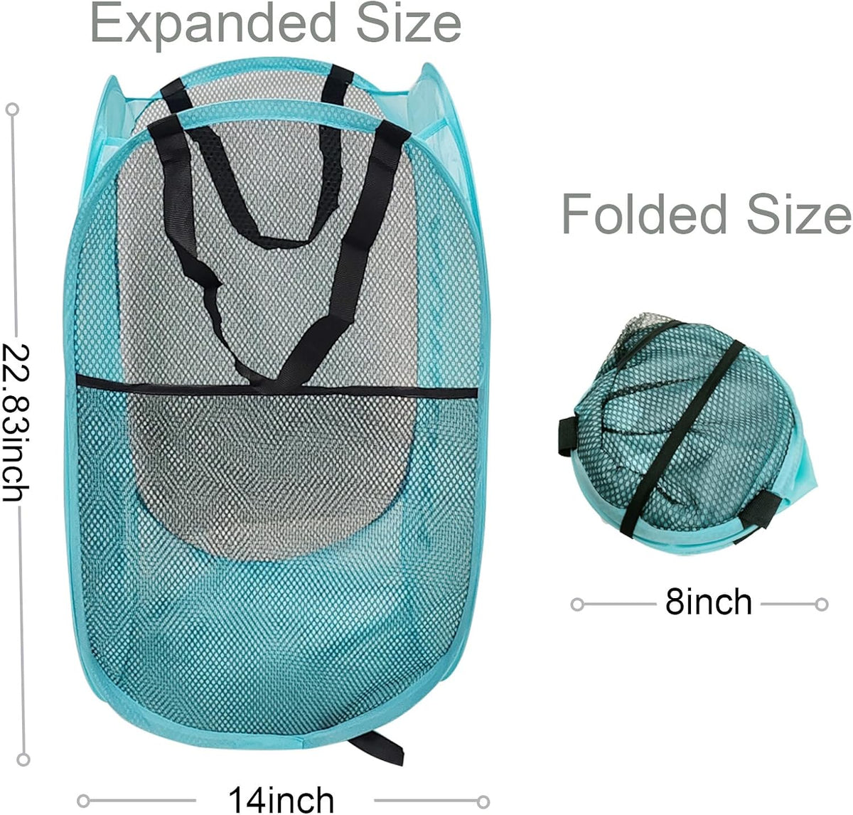 Larpur Pop Up Laundry Baskets, 2 Pack Mesh Laundry Hampers Collapsible Clothes Hampers for Home, Dorm, Travel (Gray + Blue)