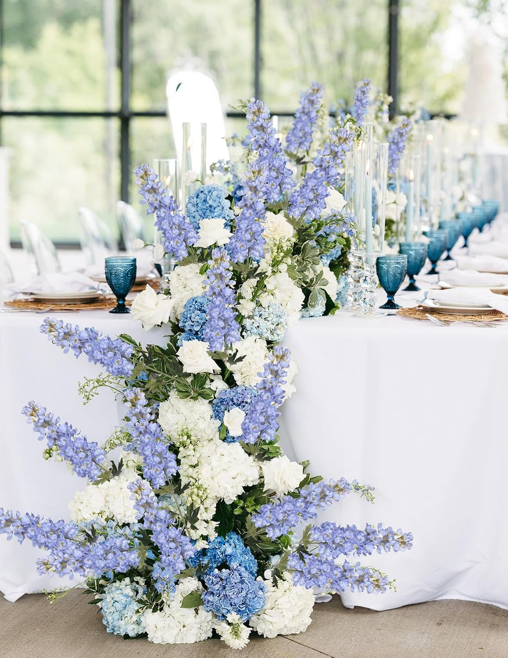Blue Delphinium Artificial Flowers,5PCS Faux Larkspur Flowers 39" Long Stem Silk Flowers for Tall Vase Home Wedding Table Decor(Blue)
