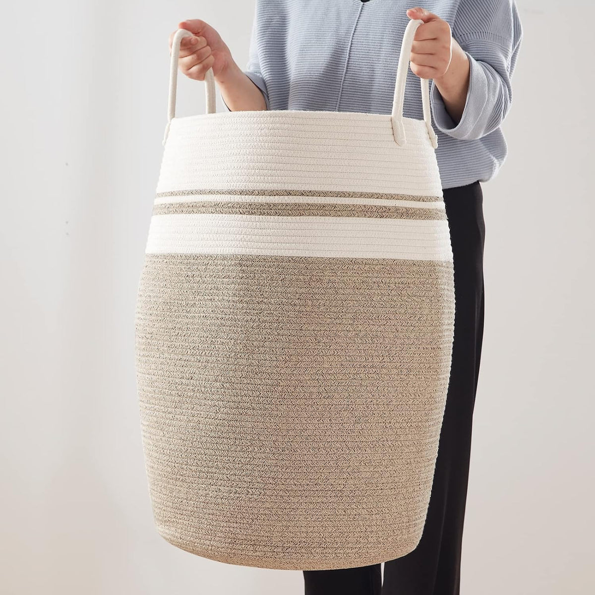 OIAHOMY 105L Laundry Hamper Woven Cotton Rope Large Clothes Hamper Brown