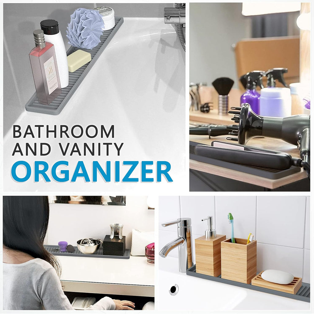 ZAPPOWARE Kitchen Sink Narrow Silicone Holder Tray 17.7"x3.1", Vanity & Bathroom Organizer, Gray