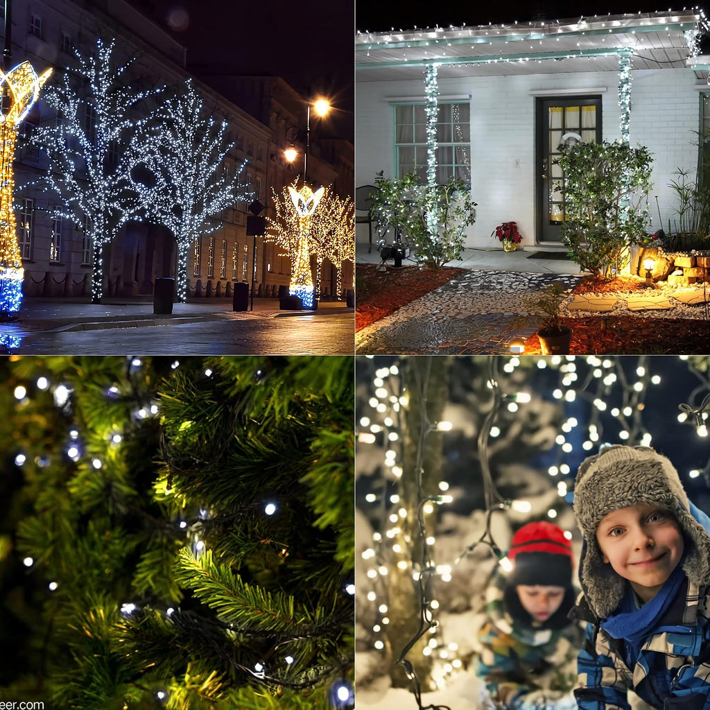 LJLNION 1000LED Christmas Lights, Extra Long 328FT Xmas Green Wire Fairy String Lights Plug in Outdoor, Remote Control & 8 Lighting Modes, Waterproof for Wedding Party Bedroom Decorations, White