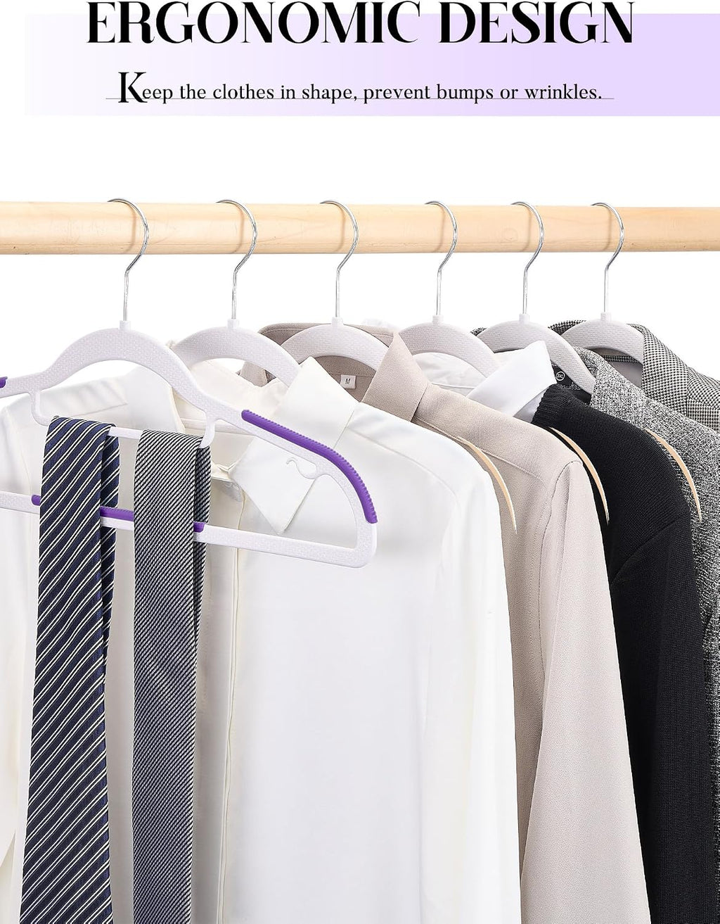 HOUSE DAY Slim Plastic Hangers 100 Pack, Non Slip Purple Clothes Hangers