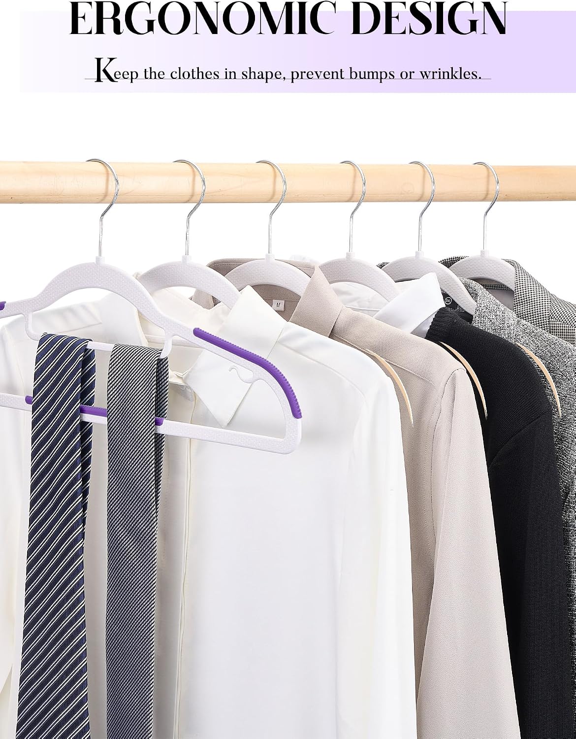 HOUSE DAY Slim Plastic Hangers 100 Pack, Non Slip Purple Clothes Hangers