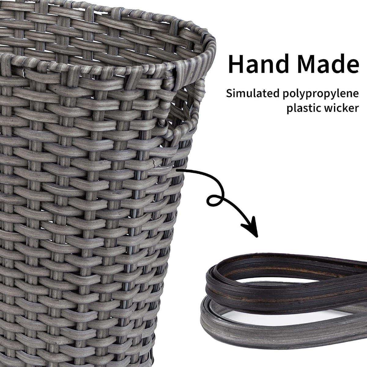 GRANNY SAYS Wicker Bathroom Trash Can, Wicker Waste Basket, Dark Gray