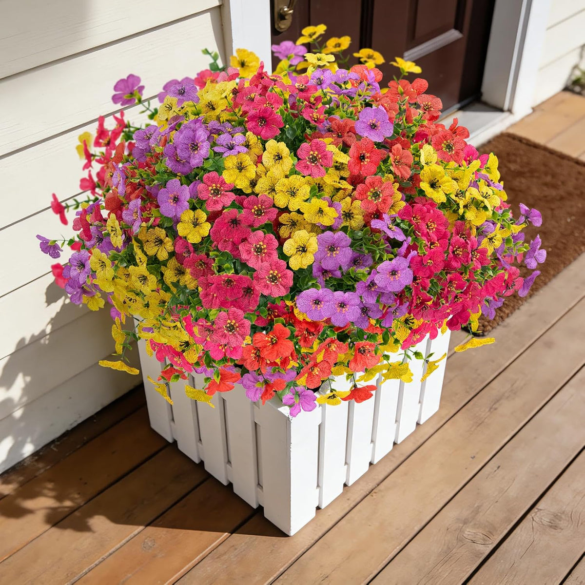 12 Bundles Artificial Flowers for Outdoors, Fake Silk Plastic Flowers for Outside, UV Resistant Faux Plants for Outside Garden Porch Window Home Planters Decoration (4 Multicolor)