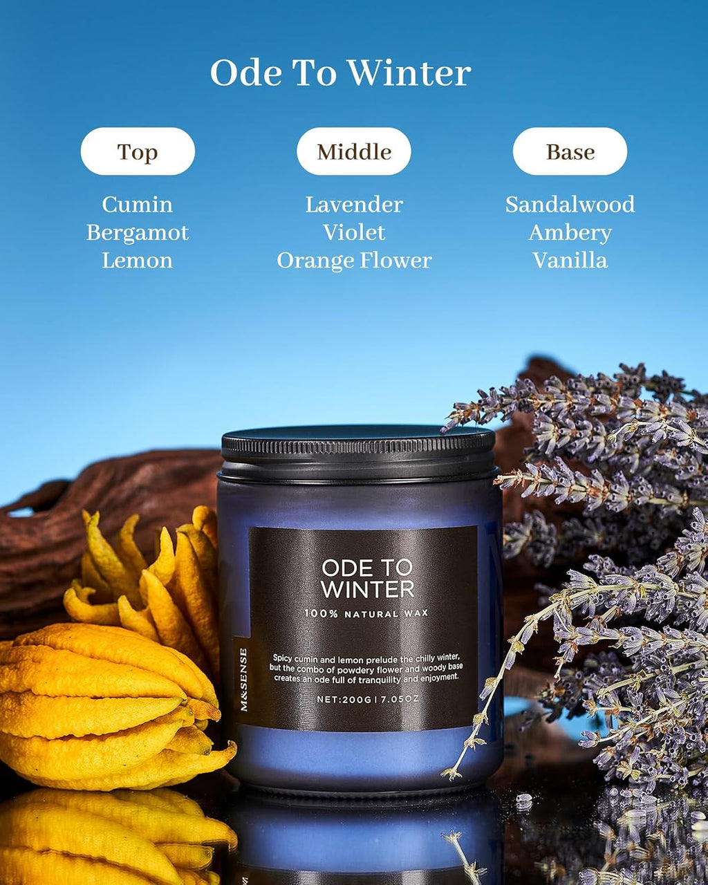 M&SENSE Ode to Winter Candles for Home Scented 7.05oz Natural Soy Wax 50h