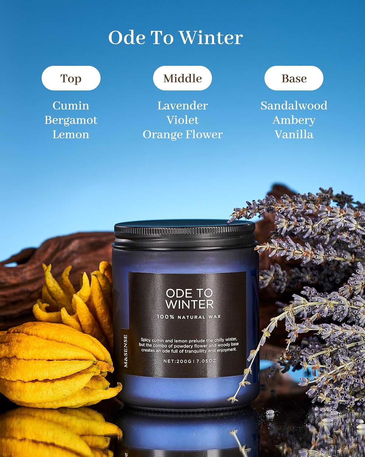 M&SENSE Ode to Winter Candles for Home Scented 7.05oz Natural Soy Wax 50h