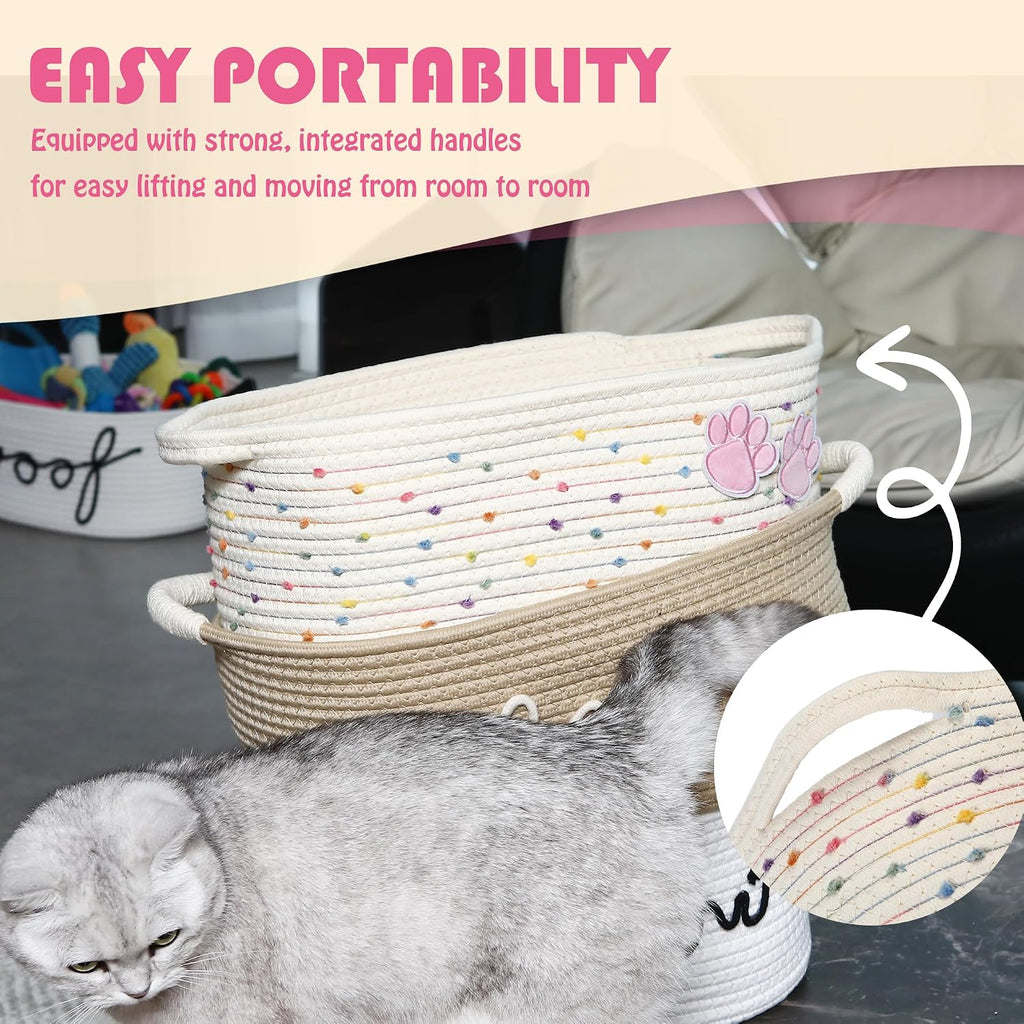 Sea Team Pet Toy Basket with Handles for Cats and Dogs, Rainbow Paw