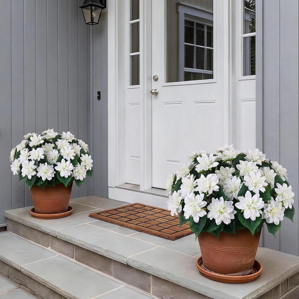 16 Bundles 17" Artificial Dahlia Flowers for Front Door Decor (White)