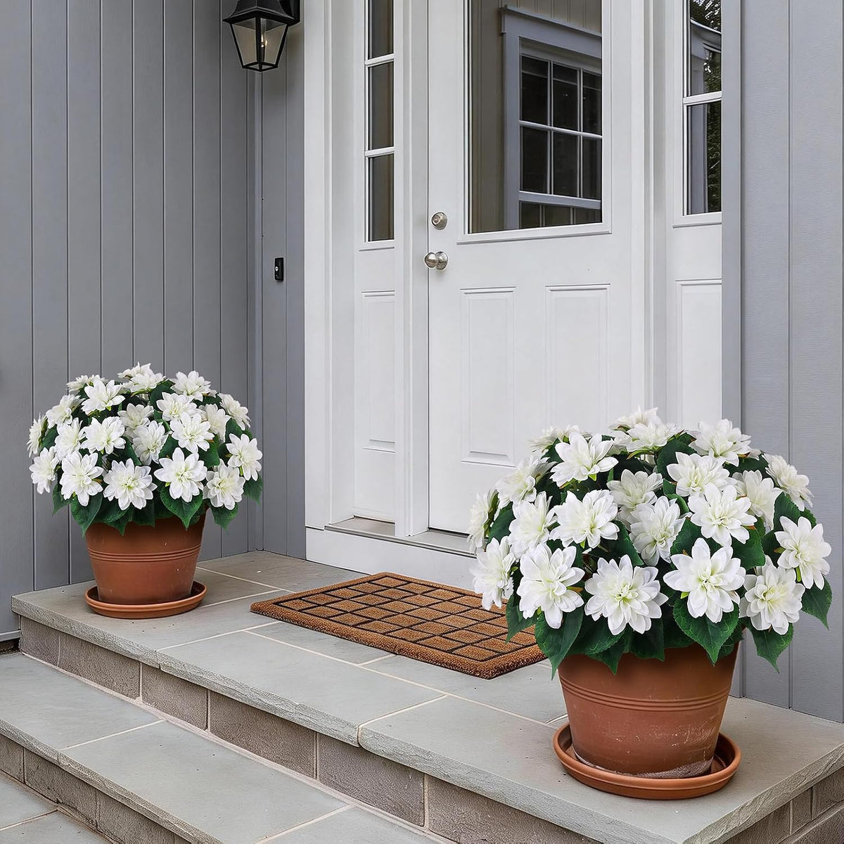 16 Bundles 17" Artificial Dahlia Flowers for Front Door Decor (White)