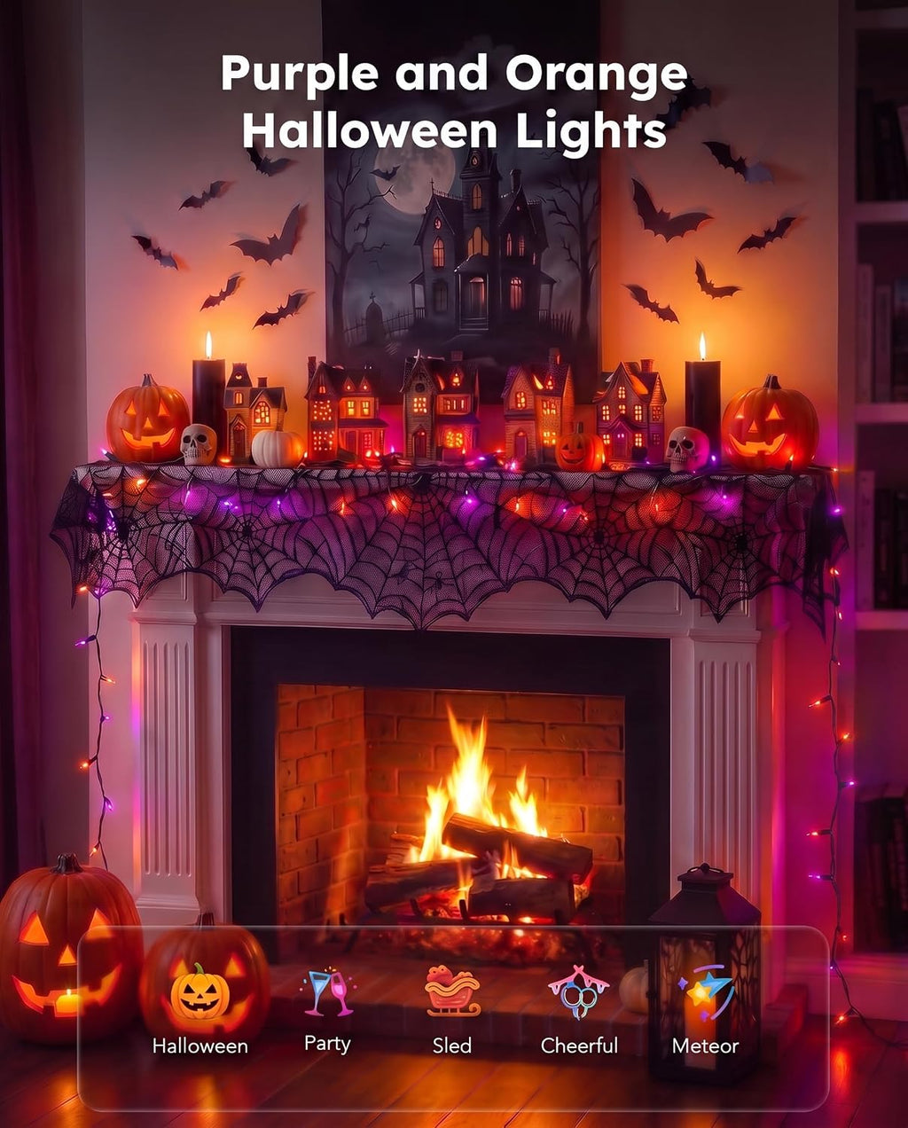Halloween Lights 20FT 100 Count, Purple and Orange Outdoor String Lights