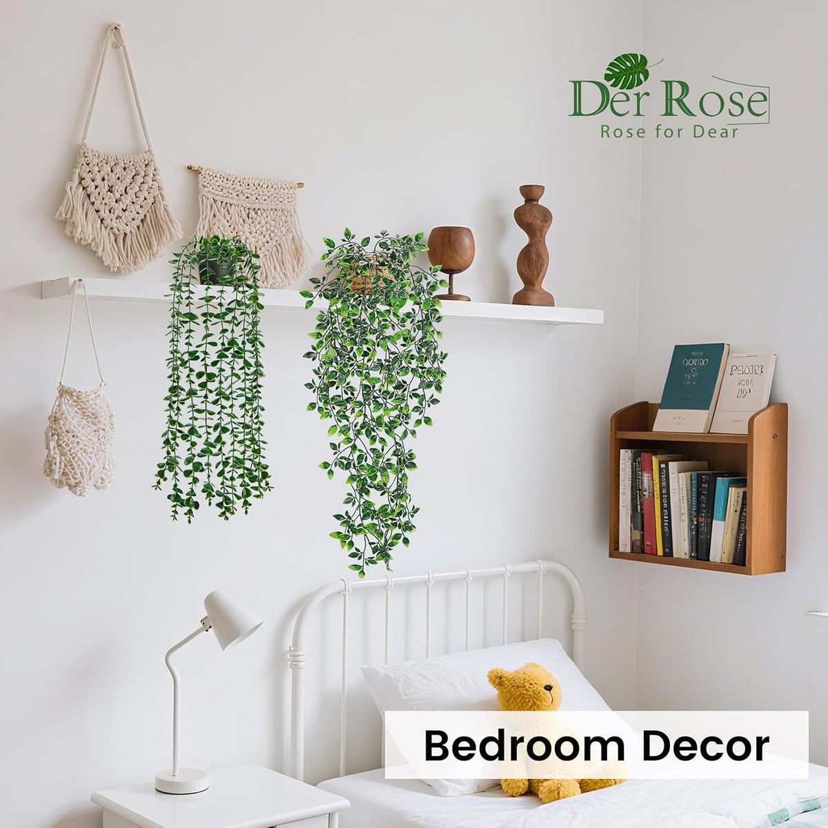 Der Rose 2Pcs Fake Hanging Plants Artificial in Black Pots for Office Decor