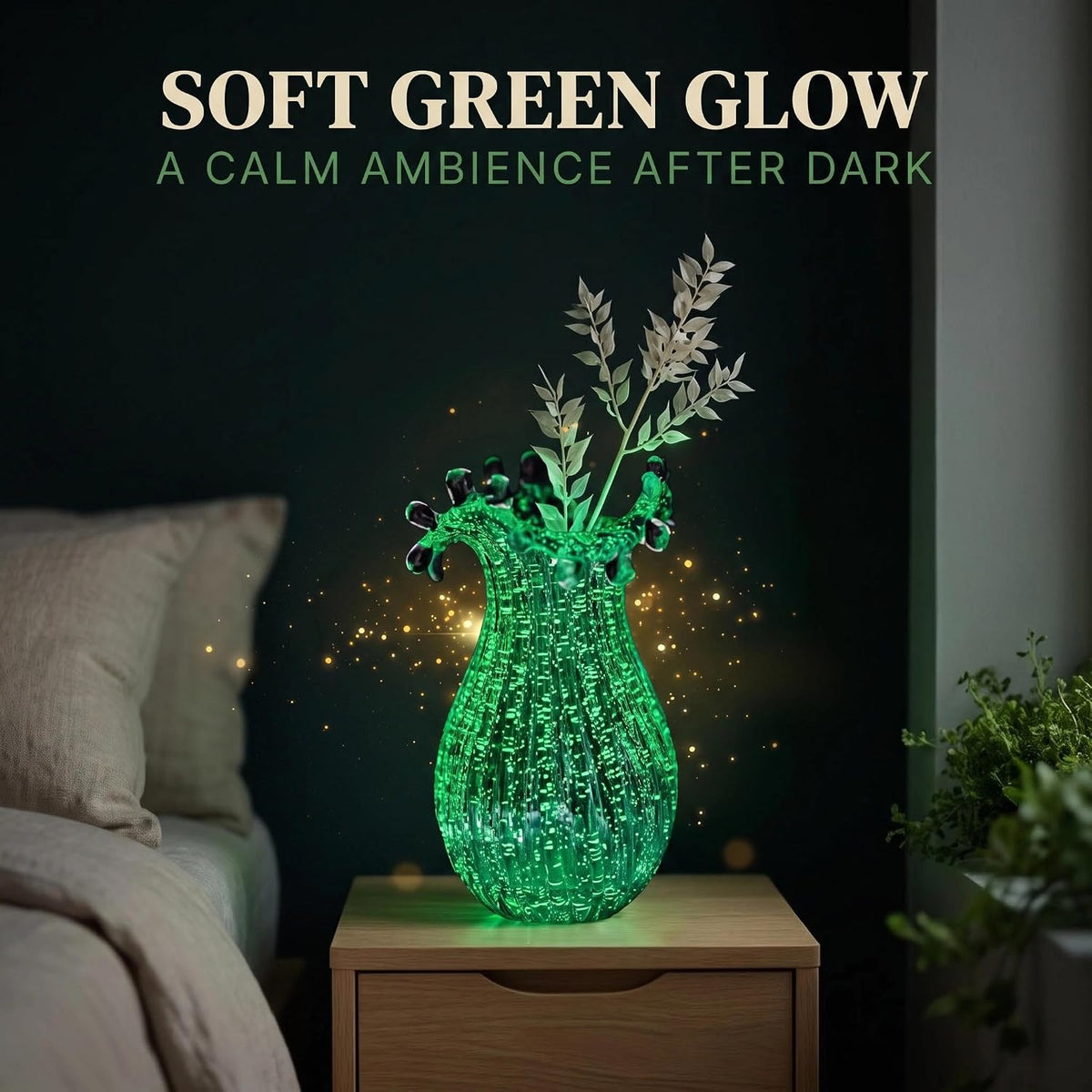 QFkris Luminous Blown Glass Vase for Flowers Decorative Centerpieces