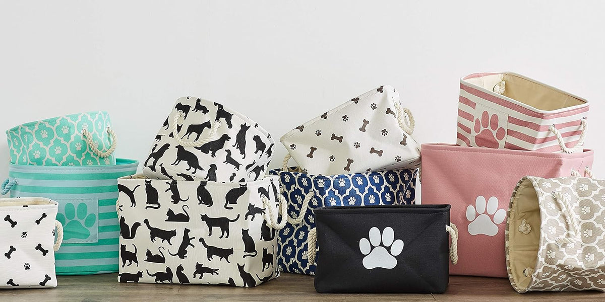 Bone Dry 5511 Pet Storage Collection Paw and Bone Print, Medium Round, Nautical Blue