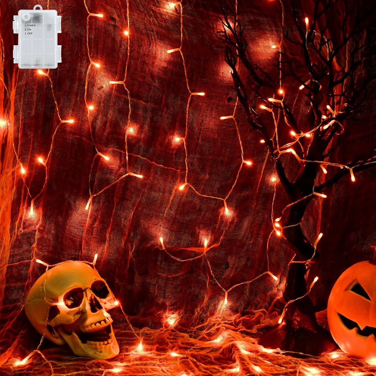 cshare Orange Halloween String Lights Battery Operated with Timer, 9.8ft 30 LED Waterproof Fairy Lights Clear Wire for Pumpkin, Wreath, Porch, Trunk or Treat, Fall Thanksgiving Indoor Outdoor Decor