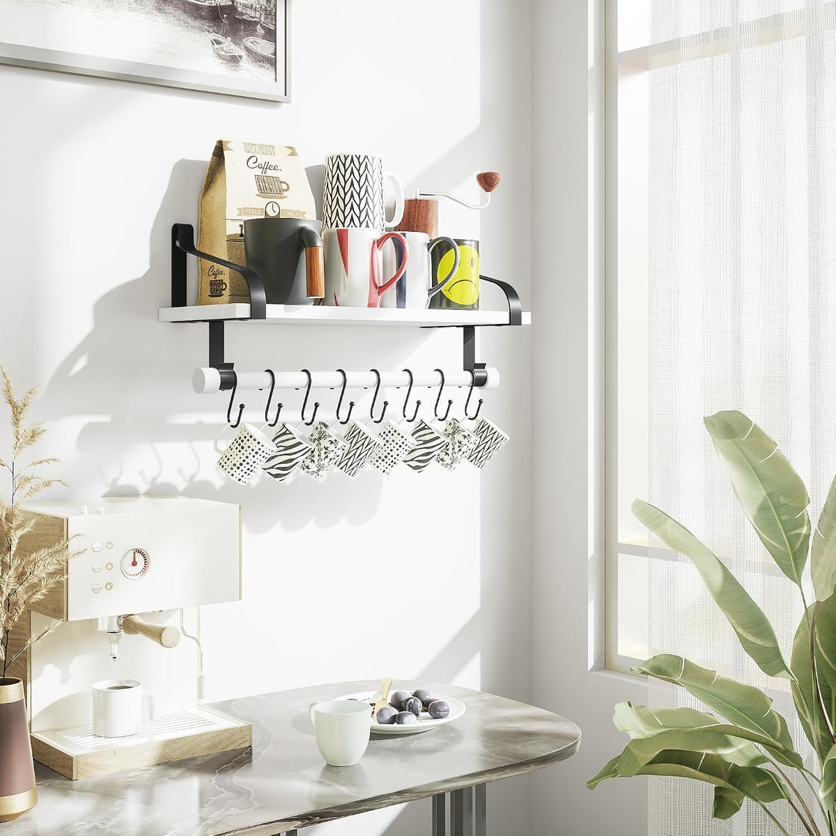 Love-KANKEI 17.3" Floating Wall Shelf Solid Wood/Bracket,Coffee Bar,White