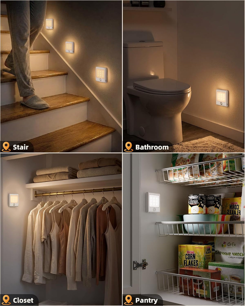 EZVALO Rechargeable Battery Night Light with Motion Sensor, Stick-On LED Stair Light with 3 Color Temps, Magnetic, Dimmable, Portable Mini Closet Lights for Staircase, Bathroom, Hallway (6 Pack)