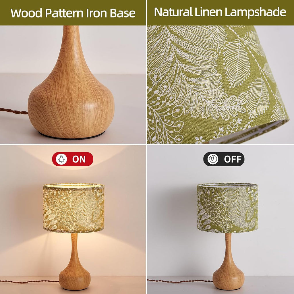 17" Small Green Shade Yellow Table Lamp for Bedroom Living Room