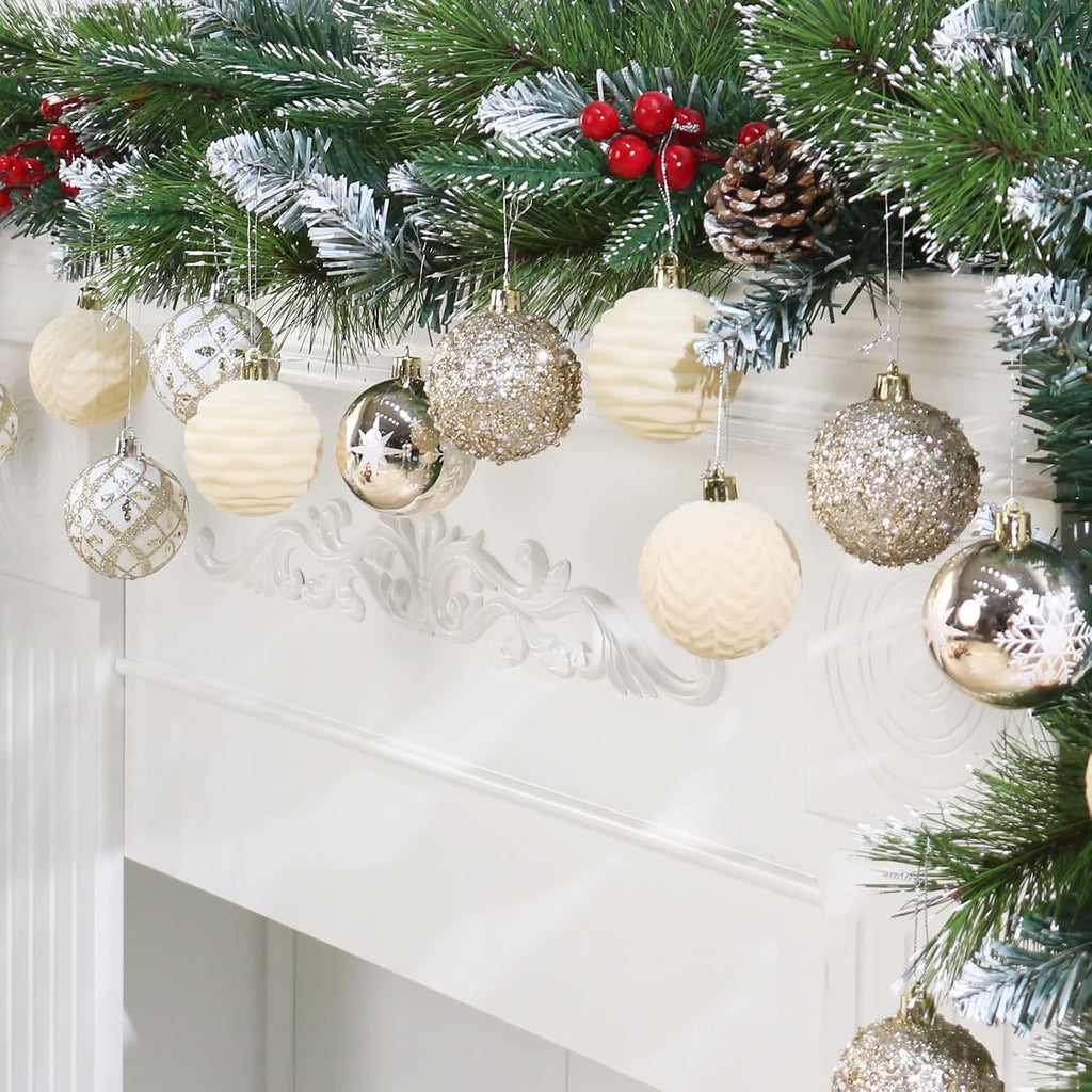 25PCS 2.36In Velvet Champagne Christmas Ball Tree Ornaments Decorations Set