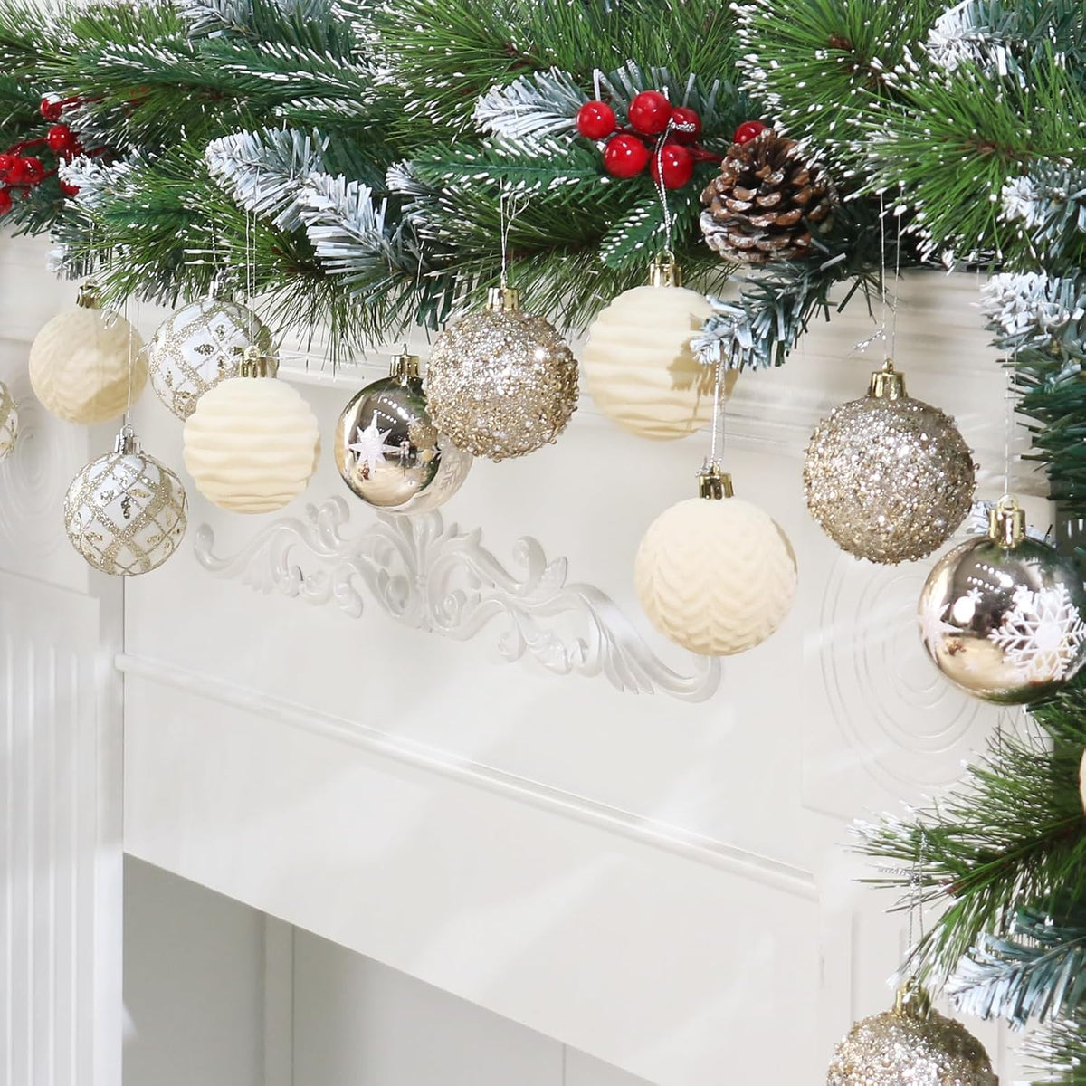 25PCS 2.36In Velvet Champagne Christmas Ball Tree Ornaments Decorations Set