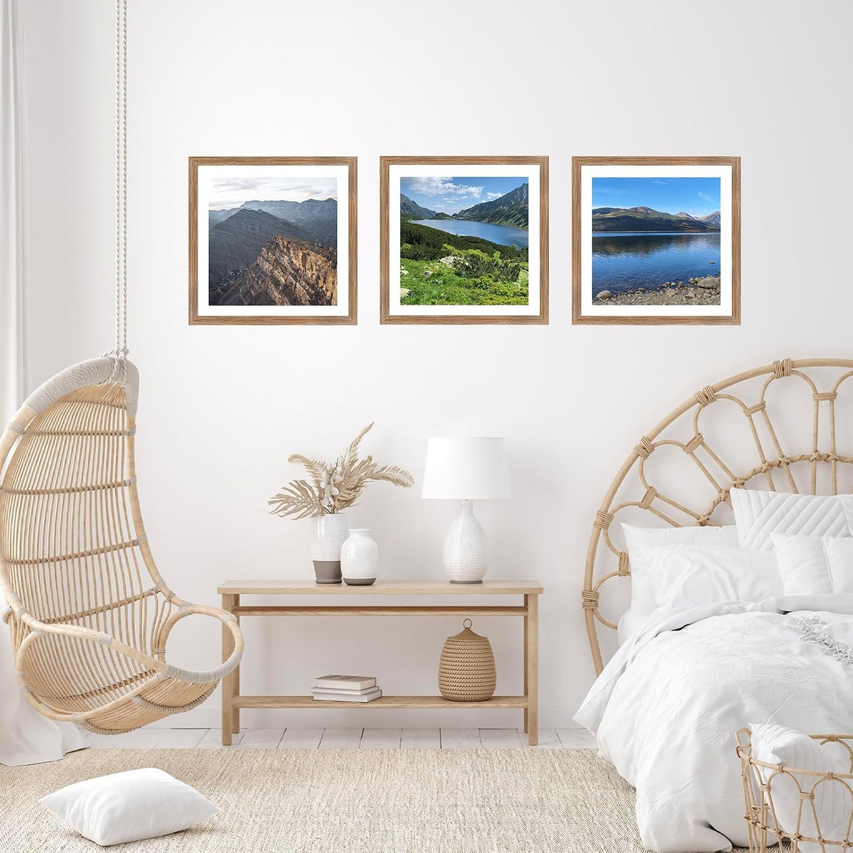 JCJMY 12x12 Picture Frame Set of 2 With 10x10 Mat for 30x30cm Diamond Art Painting, Display Photo 10x10 With Mat or 12x12 Without, Wall Hanging Large Frame With Plexiglass, 2 Pack, Rustic Brown