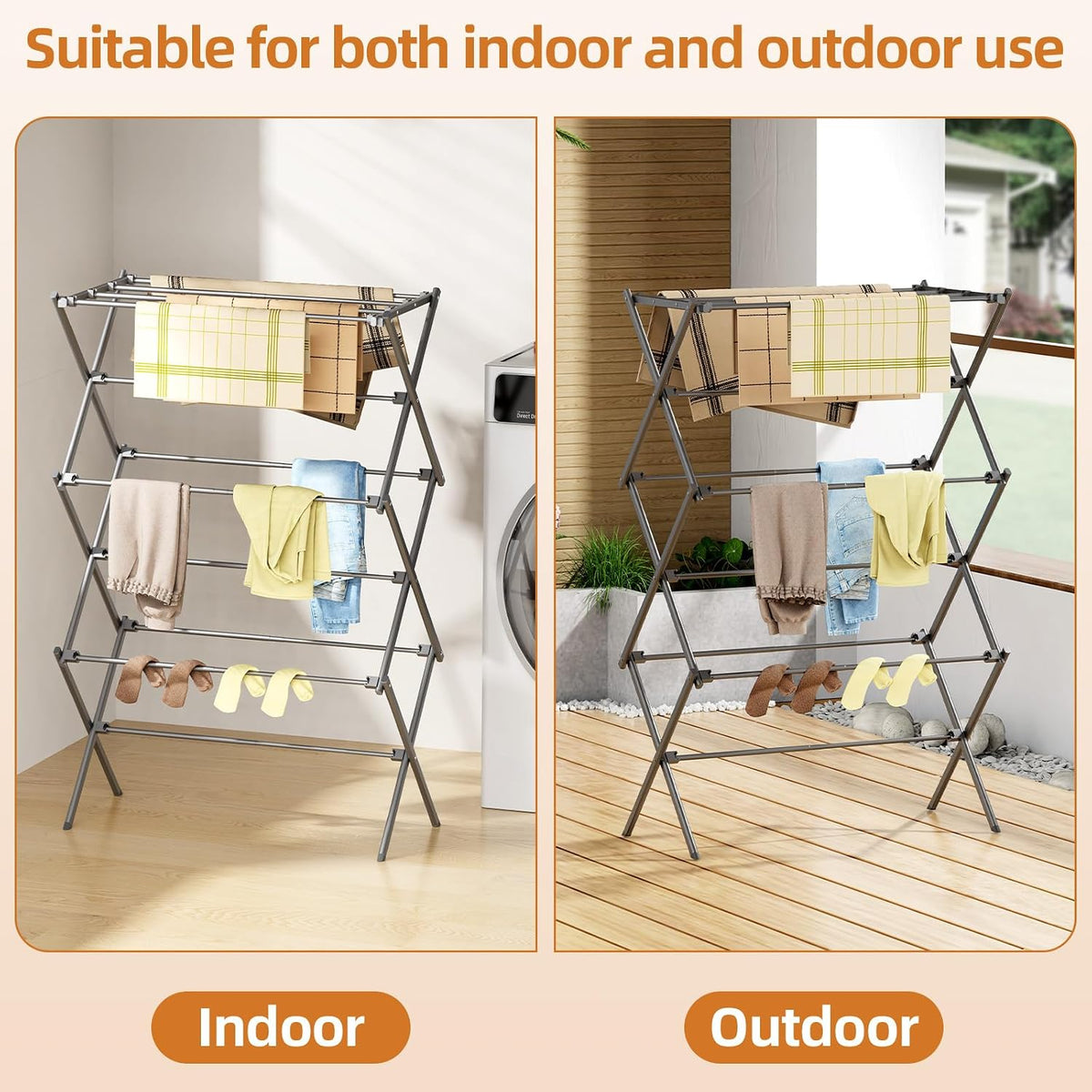 Clothes Drying Rack Foldable, Drying Rack Clothing Antirust Laundry Drying Rack Collapsible for Indoor Outdoor, 11.8" D x 34.5" W x 35.5" H, Grey