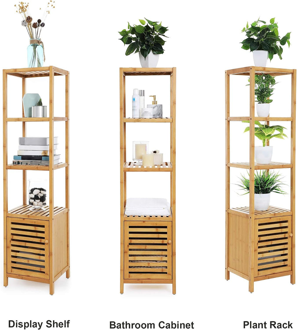 SONGMICS Bamboo Bathroom Shelf, 4-Tier Storage Cabinet