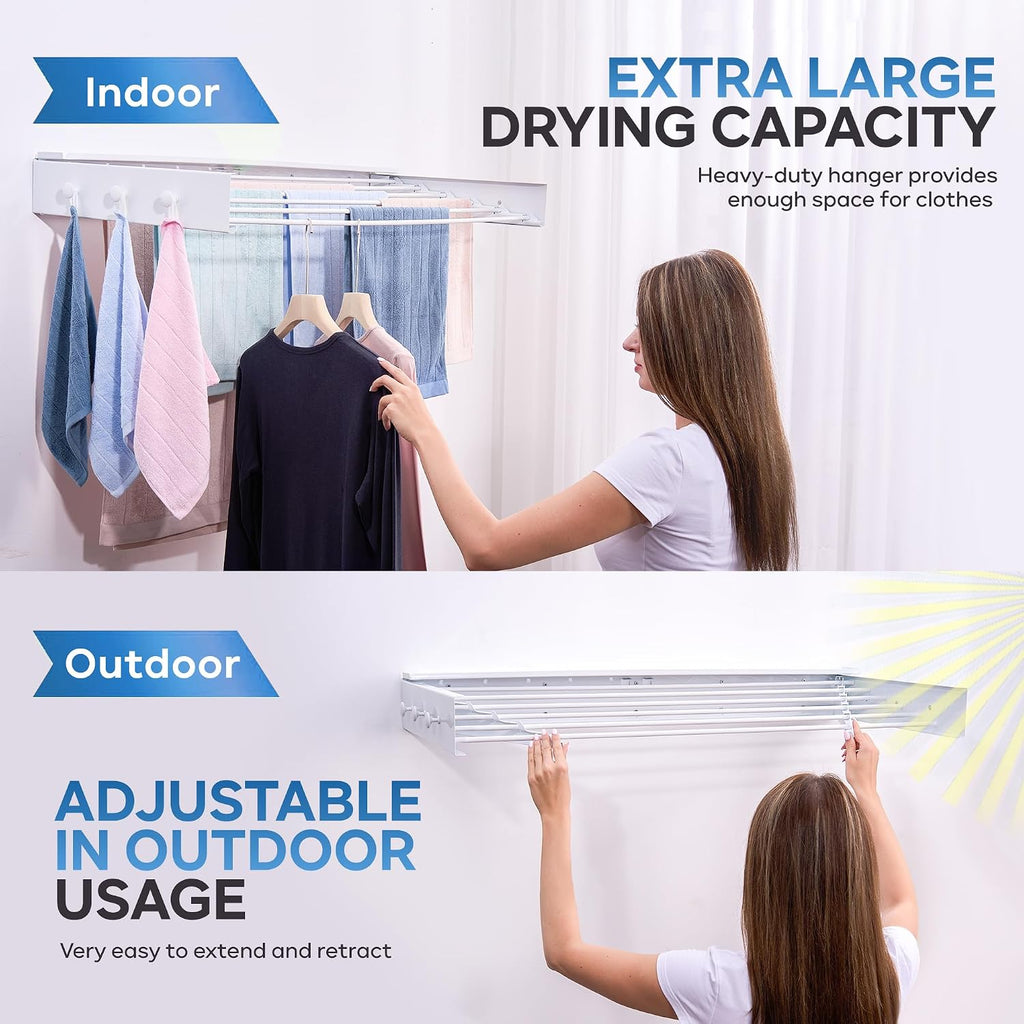 40" Premium Aluminium Foldable Clothes Drying Rack Included Shelf with 6 Rods & 6 Extra Clips - Large Laundry Rack | 65 LBs Capacity Space-Saving Collapsible Design for Indoor Outdoor Use