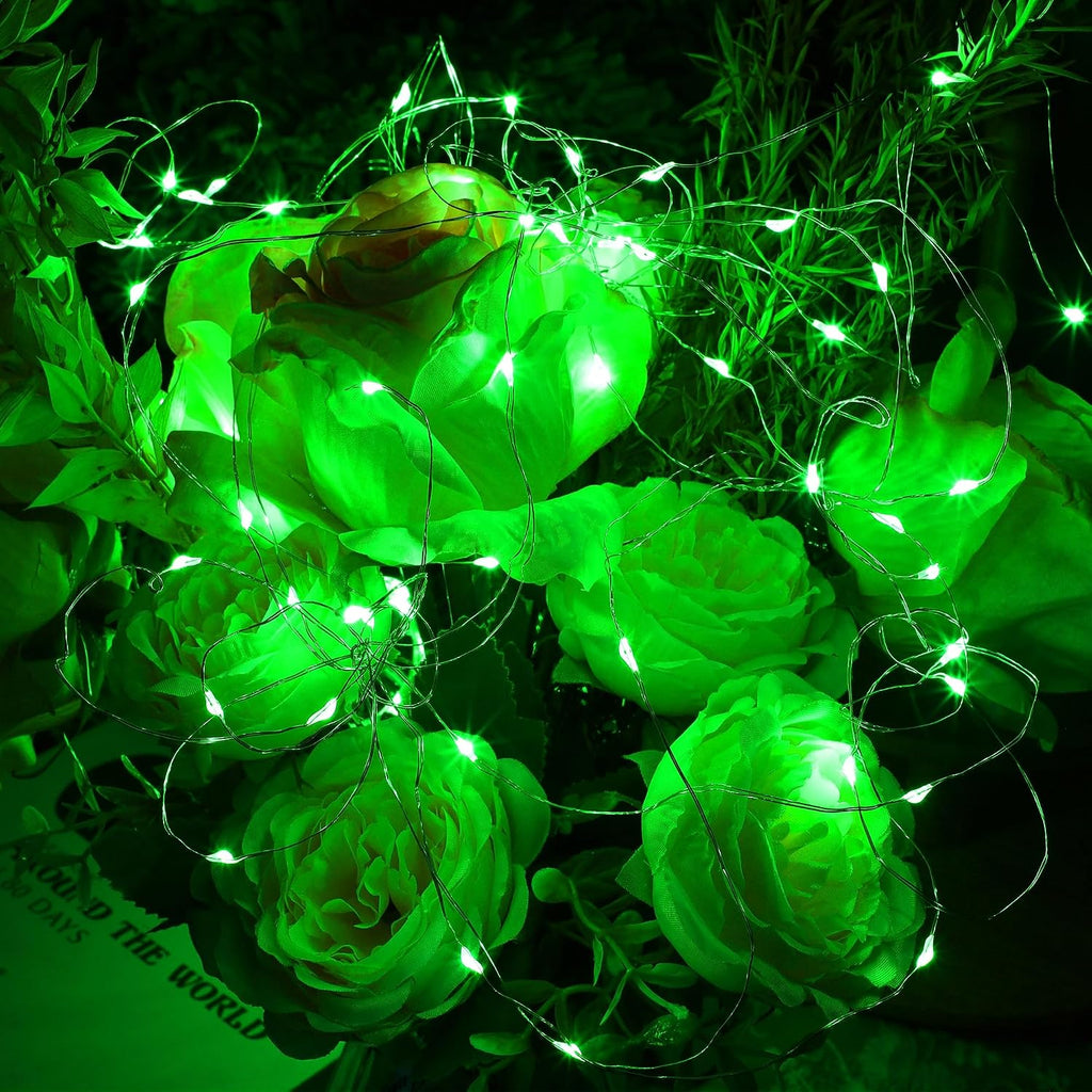 WATERGLIDE 12 Pack St. Patricks Day Fairy Lights Battery Operated (Included), 7 ft 20 LED Mini String Lights, Waterproof Silver Wire Firefly Starry Light for DIY Christmas Mason Jars Decor, Green