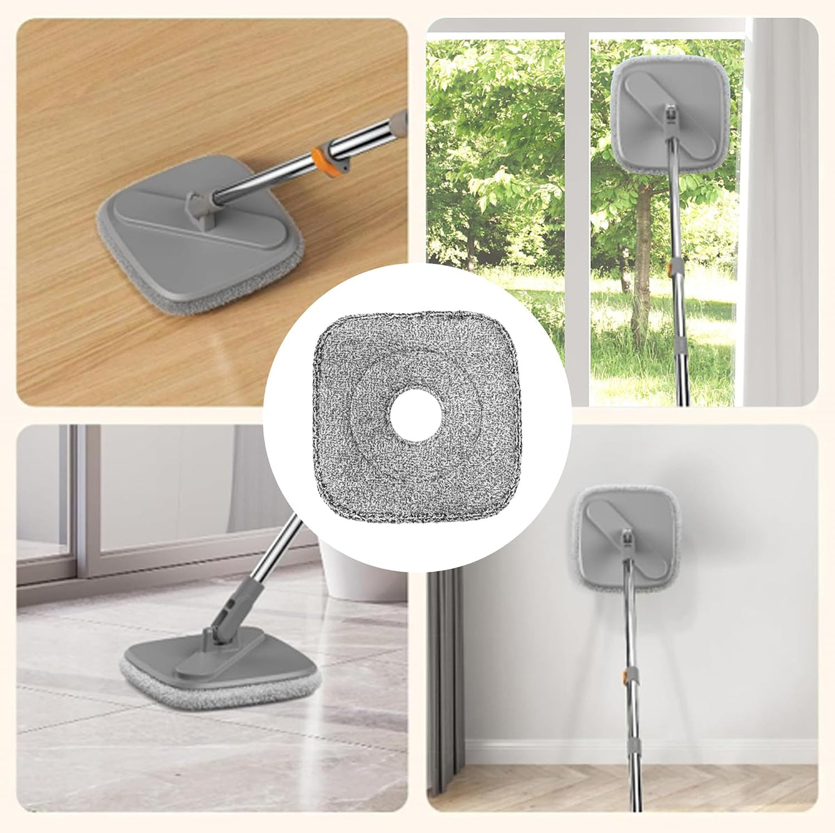 4 Pack Square Reusable Microfiber Mop Pads for True & Tidy Spin Mop