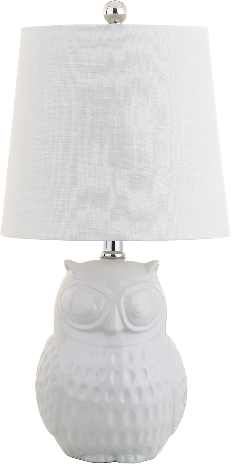 JONATHAN Y Hoot Owl Ceramic Table Lamp 20.5" Bedside Light, White