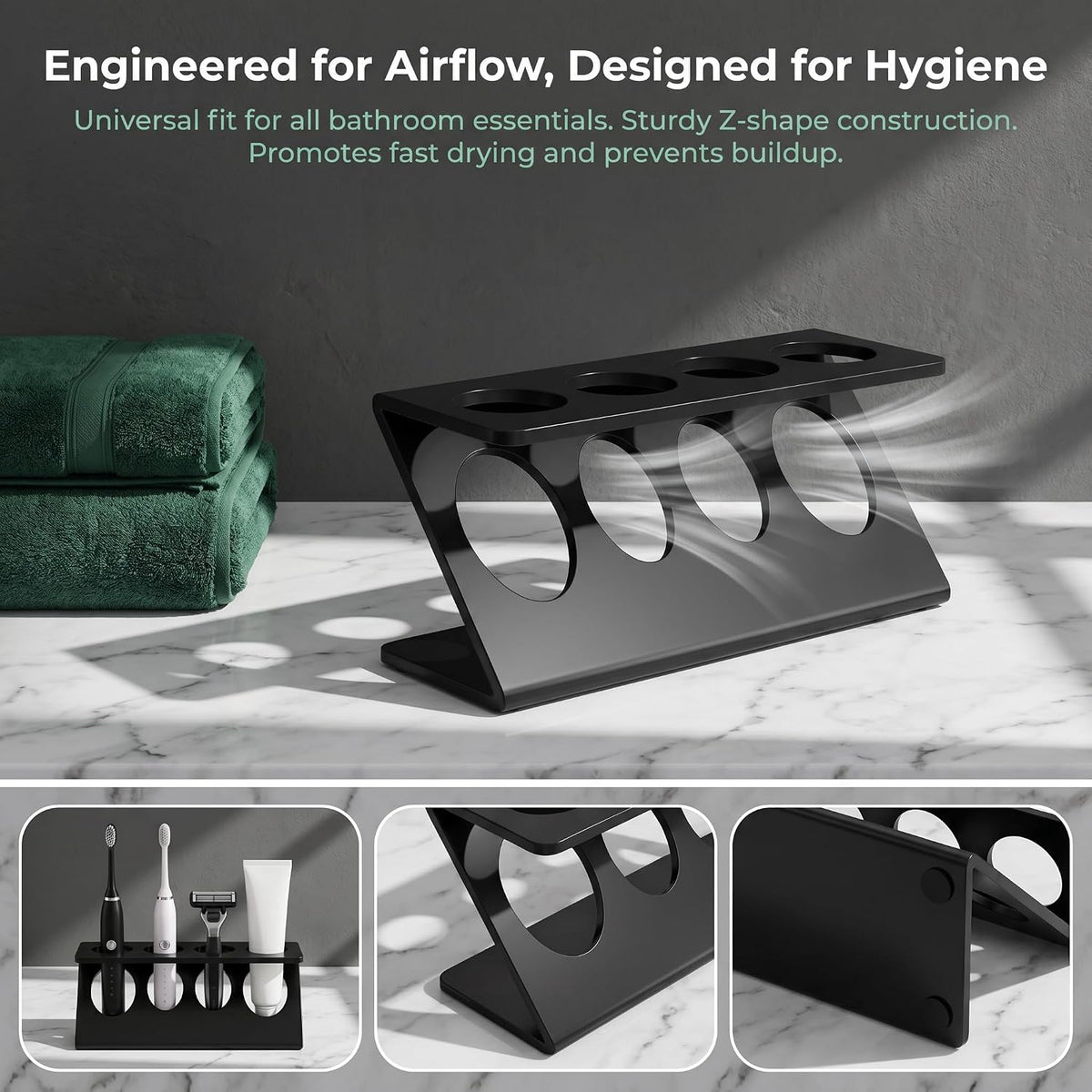 Electric Toothbrush Razor Holder, 4 Slot Bathroom Organizer with Drainage
