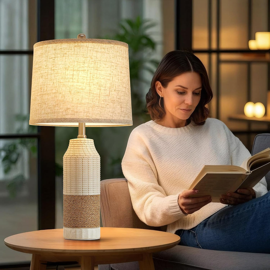 GyroVu Rattan Table Lamps Set of 2, Bedside Lamps for Bedroom Nightstand
