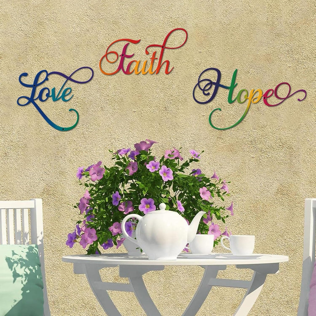 ESTART Faith Hope Love 3Pcs Colorful Metal Inspirational Letter Wall Sign
