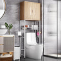 Kalrin Over The Toilet Storage Cabinet with Fluted Wave Doors and Adjustable Shelf, Wood Over Toilet Storage Rack with Drain Basket, Freestanding Bathroom Organizer for Balcony Laundry, Wood & White