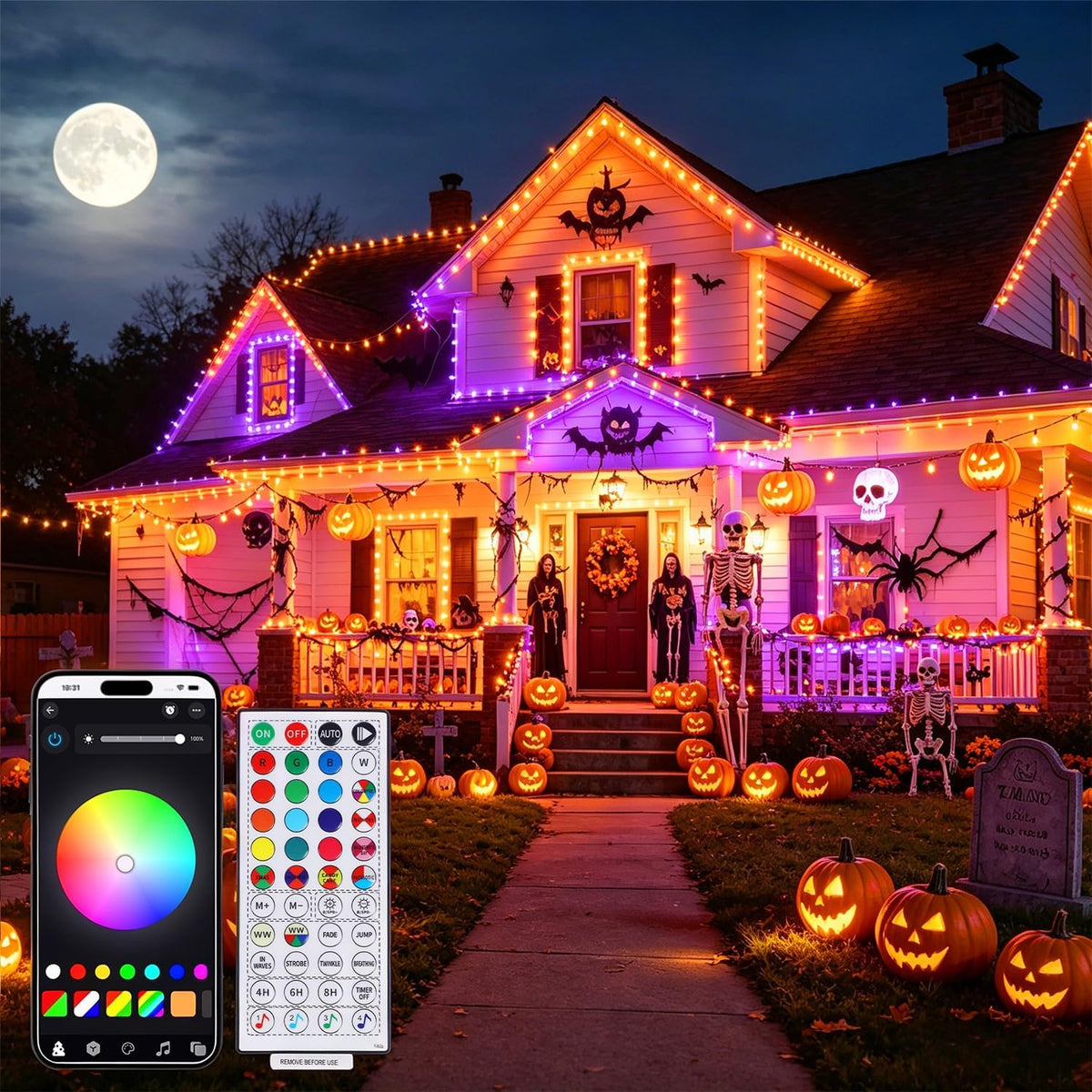 LJLNION Smart Color Changing Halloween Lights, 98.6FT 300 LED RGB Christmas String Lights with Remote & App Controlled, Music Sync Multiple Modes, Waterproof Indoor Outdoor Holiday Tree Party Decor